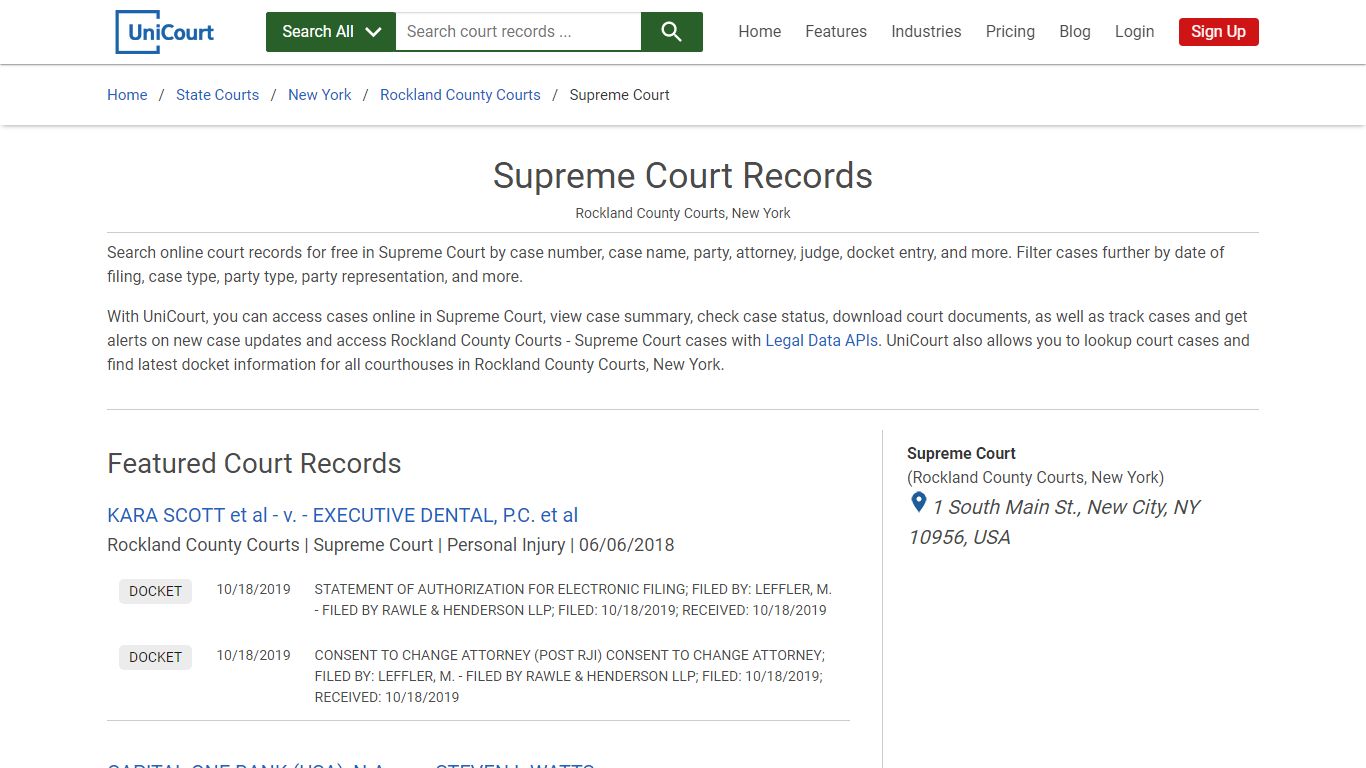 Supreme Court Records | Rockland | UniCourt